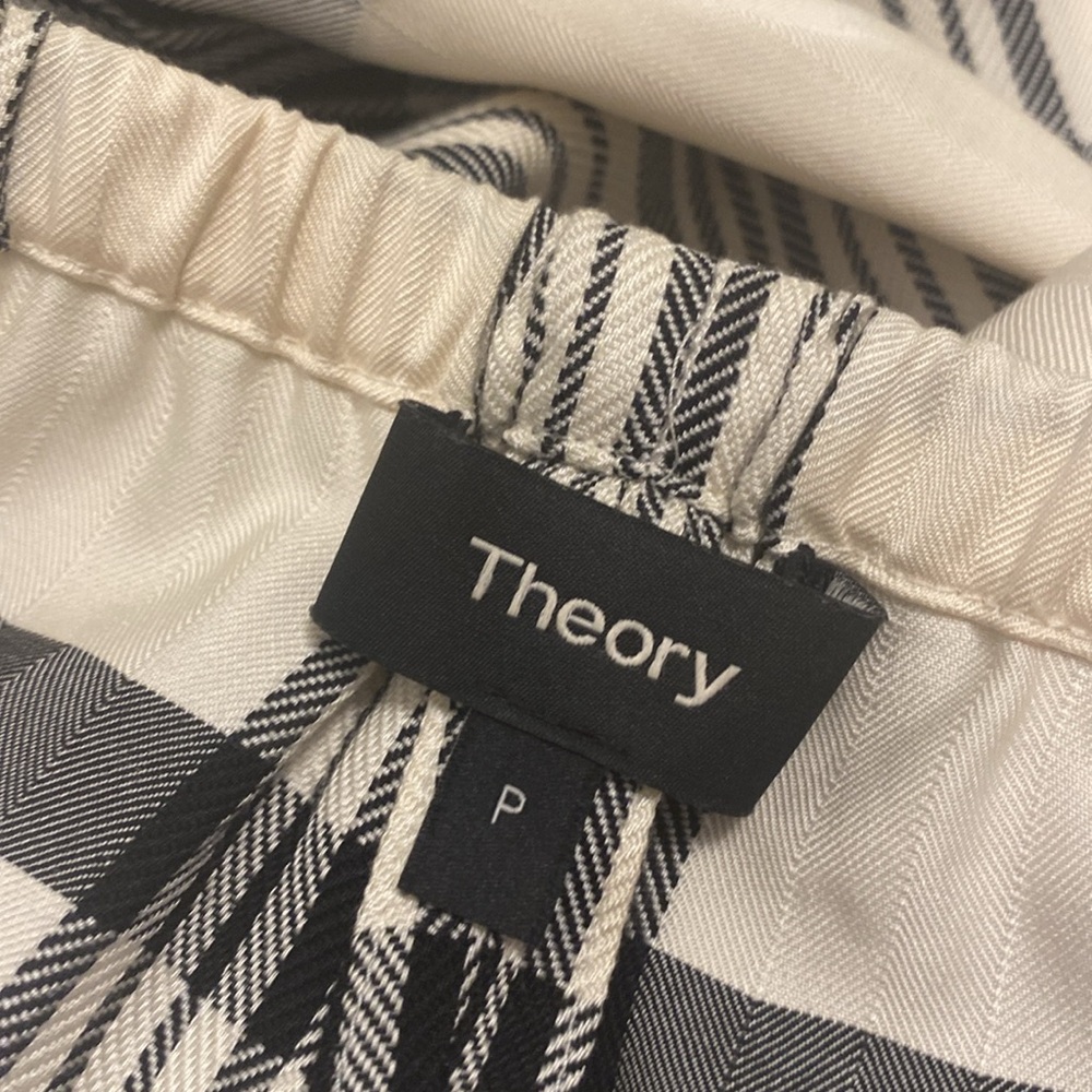 THEORY Women's Black/Ivory Plaid Fluid Wide Leg Pull on Pant Like New Condition - Picture 4 of 14